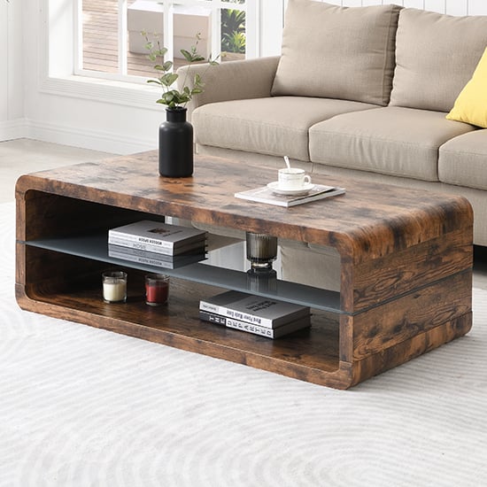Read more about Xono wooden coffee table with shelf in rustic oak
