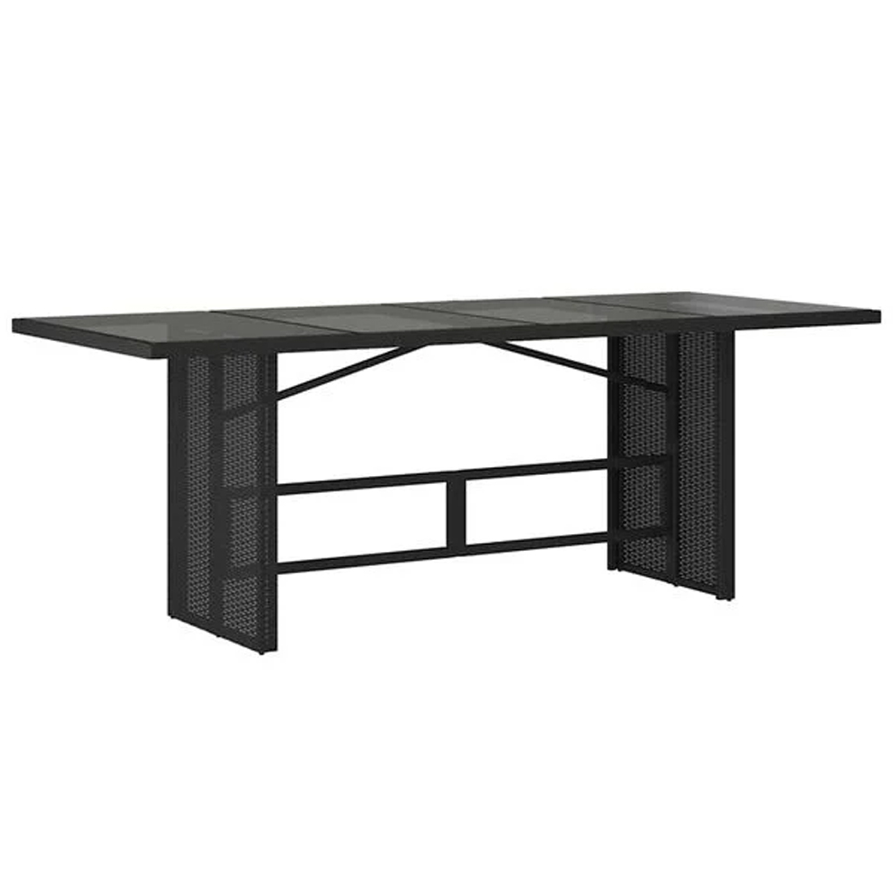 Xorell Garden Black Glass Top Dining Table with Poly Rattan Base