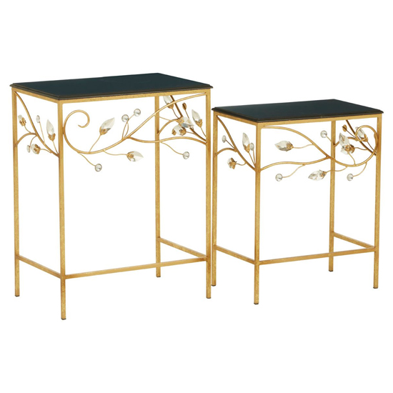 Xuange Black Wooden Top Set Of 2 Side Tables With Gold Frame