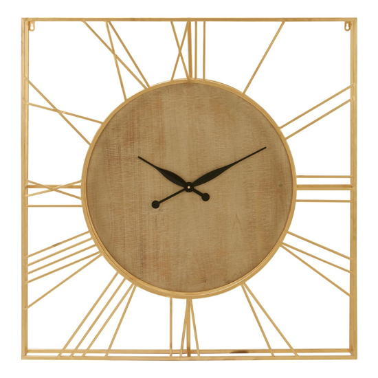 Xuange Natural Wooden Wall Clock In Gold Metal Frame Furniture in Fashion