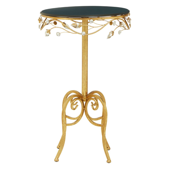 Xuange Round Black Wooden Top Side Table In Gold Metal Frame
