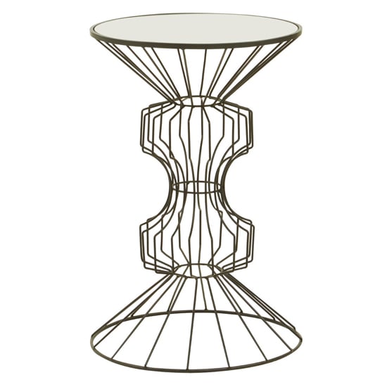 Photo of Xuange round white mirrored glass side table with black frame