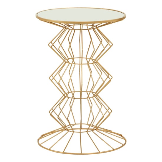 Photo of Xuange round white mirrored glass side table with gold frame