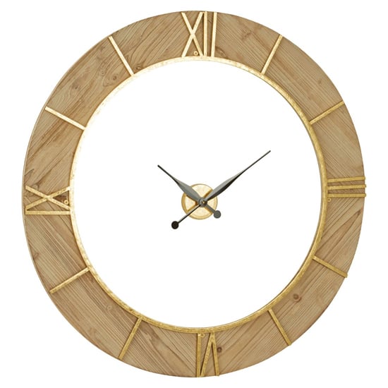 Read more about Xuange round wooden wall clock in natural and white frame
