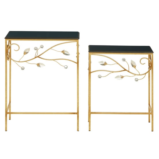 Xuange Set Of 2 Black Wooden Side Tables In Gold Metal Frame_2