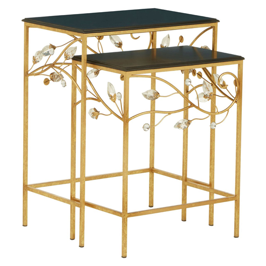 Xuange Set Of 2 Black Wooden Side Tables In Gold Metal Frame_3