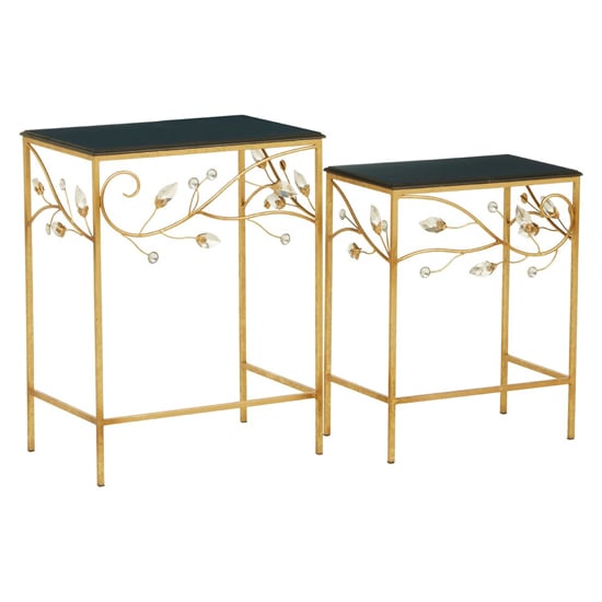 Xuange Set Of 2 Black Wooden Side Tables In Gold Metal Frame