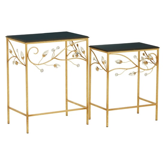 Photo of Xuange set of 2 black wooden side tables in gold metal frame