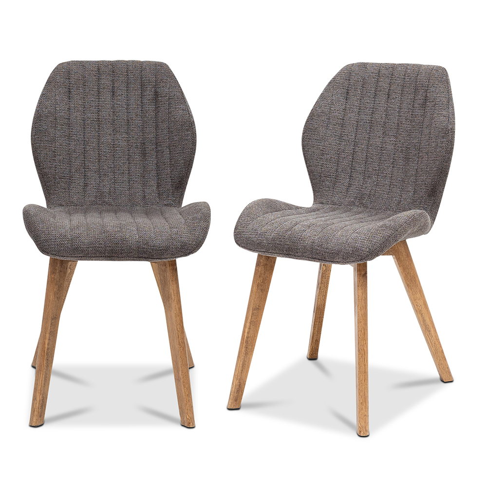 Yale Grey Fabric Dining Chairs with Oak Legs in Pair