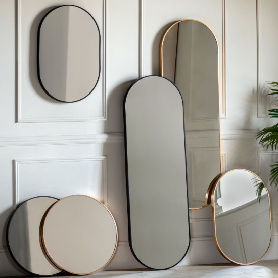 Yareli Large Oval Wall Mirror In Black Frame