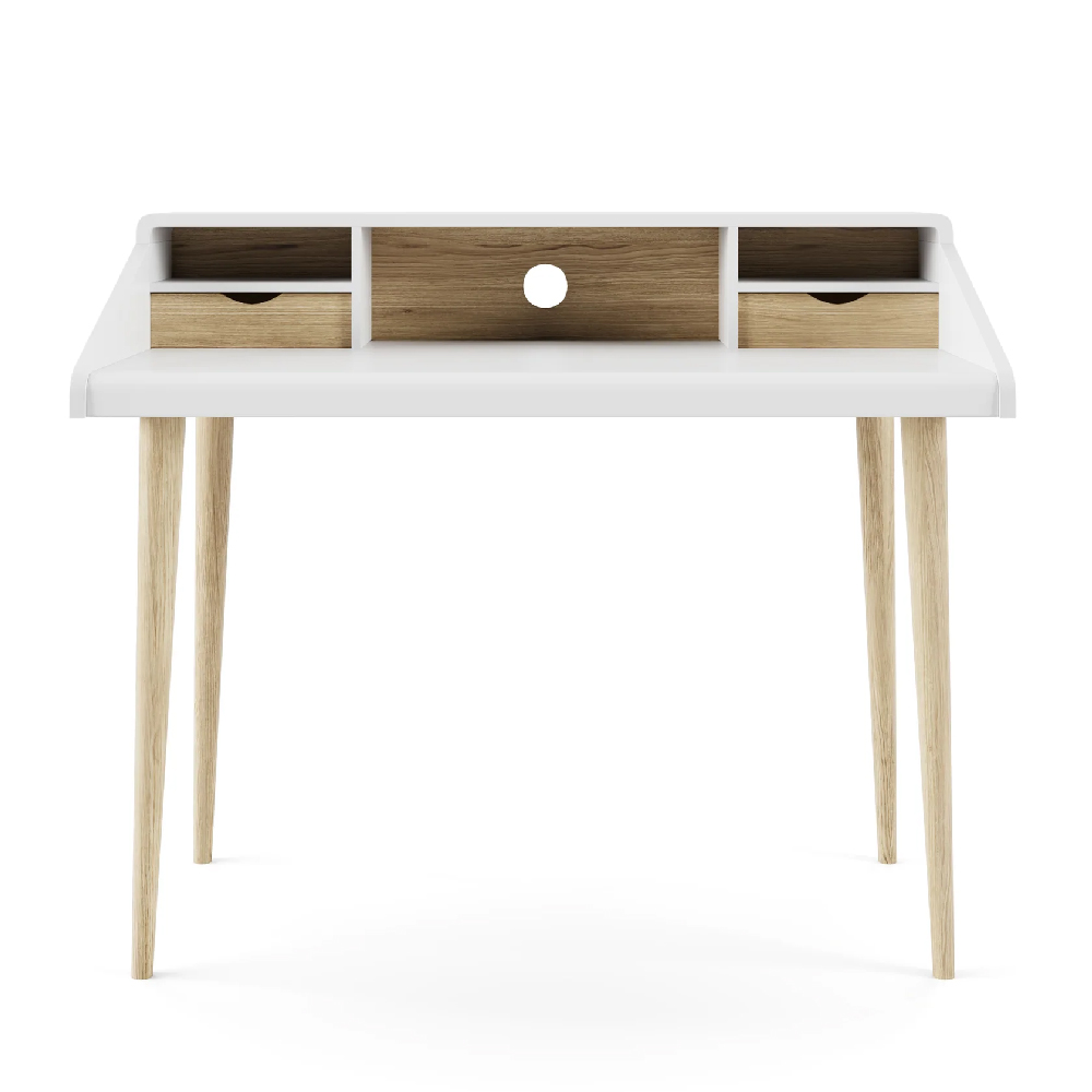 Yatton Wooden Laptop Desk With 2 Drawers In White And Oak