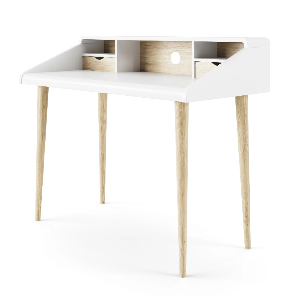 Yatton Wooden Laptop Desk With 2 Drawers In White And Oak