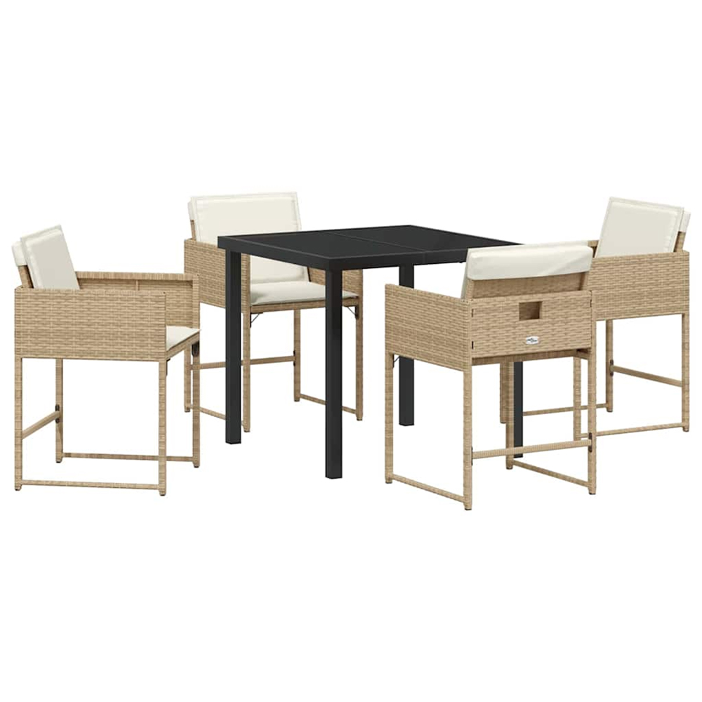 Yavion Garden Poly Rattan 80cm Dining Table with 4 Chairs in Beige
