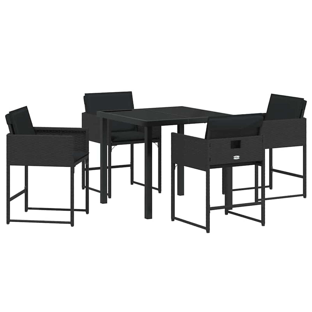 Yavion Garden Poly Rattan 80cm Dining Table with 4 Chairs in Black