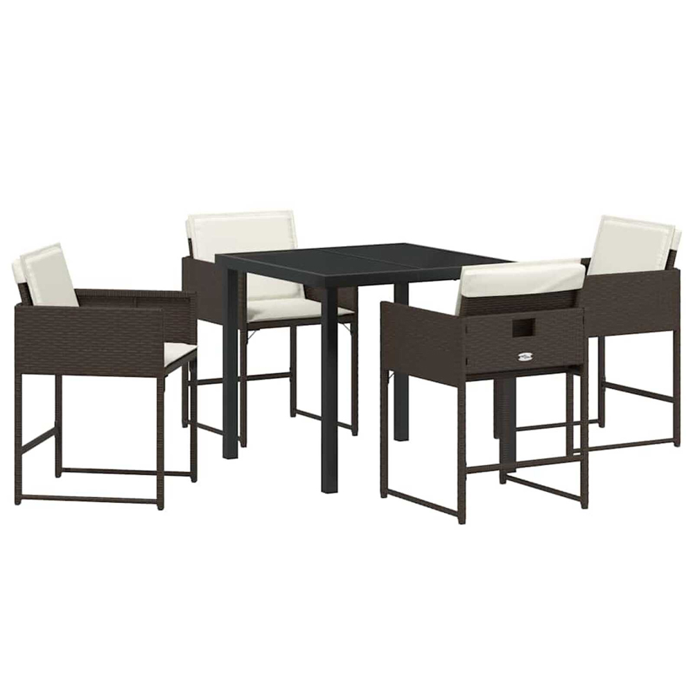 Yavion Garden Poly Rattan 80cm Dining Table with 4 Chairs in Brown