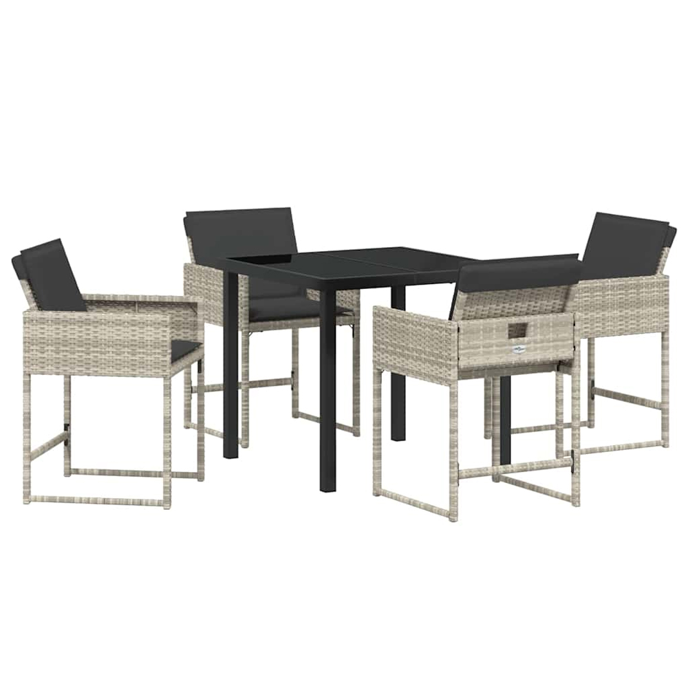 Yavion Garden Poly Rattan 80cm Dining Table with 4 Chairs in Light Grey