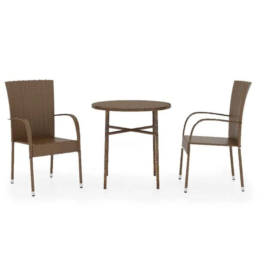 Yaviso Garden Poly Rattan Dining Table with 2 Chairs in Brown