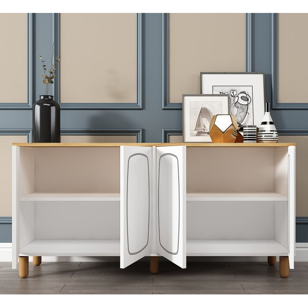 Yekta Wooden Sideboard with 4 Doors in Sapphire Oak and White