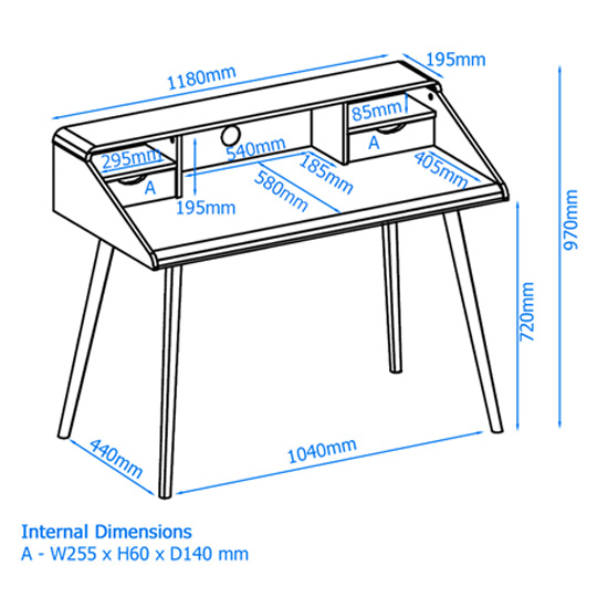 Yatton Wooden Laptop Desk With 2 Drawers In White And Oak