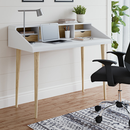 Photo of Yatton wooden computer desk in white and oak