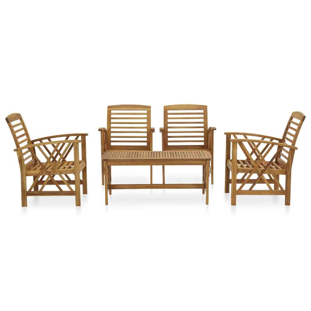 Yerivo Garden Acacia Wood Lounge Set with 4 Amrchairs in Brown
