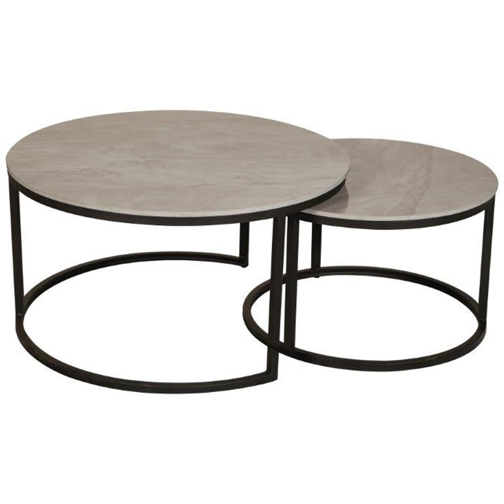 Yetis Ceramic Round Nesting Coffee Tables In Ruibei Grey