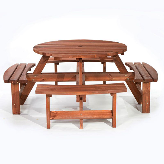 Yetta Timber Picnic Table With 8 Seater Benches In Brown