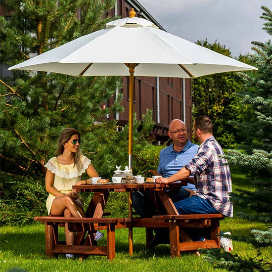 Yetta Timber Picnic Table With 8 Seater Benches In Brown