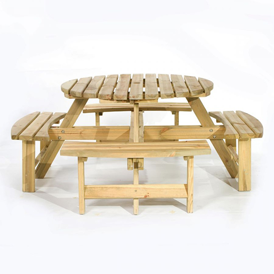 Yetta Timber Picnic Table With 8 Seater Benches In Green Pine