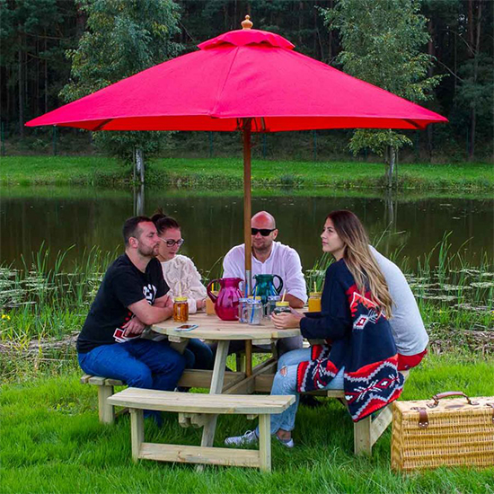 Yetta Timber Picnic Table With 8 Seater Benches In Green Pine