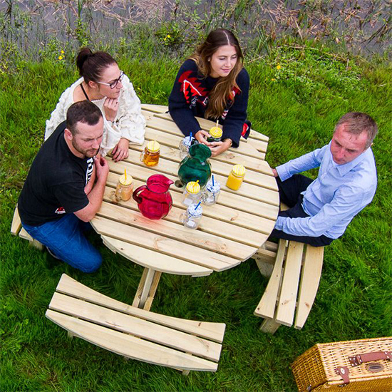 Yetta Timber Picnic Table With 8 Seater Benches In Green Pine