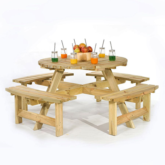 Yetta Timber Picnic Table With 8 Seater Benches In Green Pine