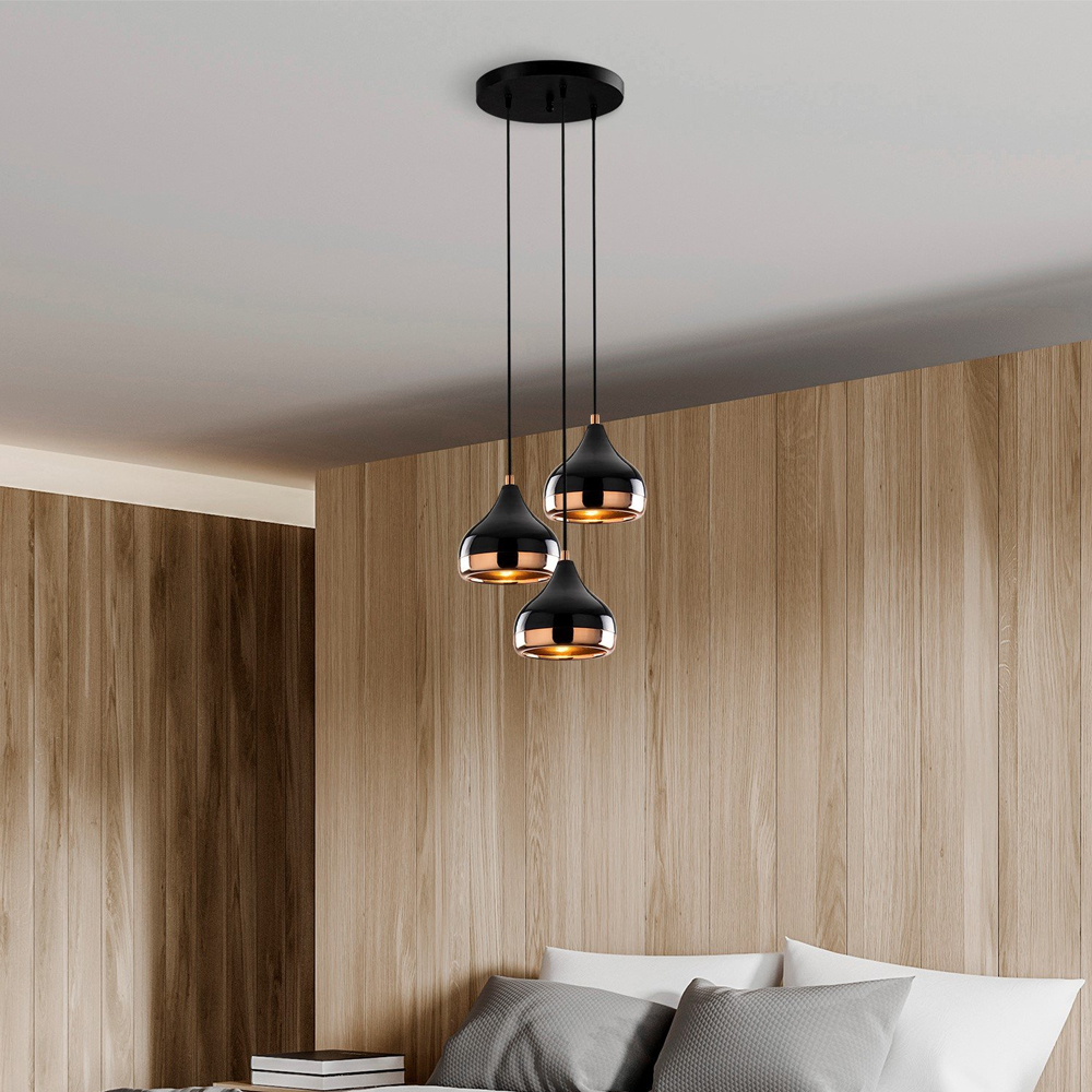 Yildo 3 Light Metal Drop Ceiling Pendant Light in Black and Copper
