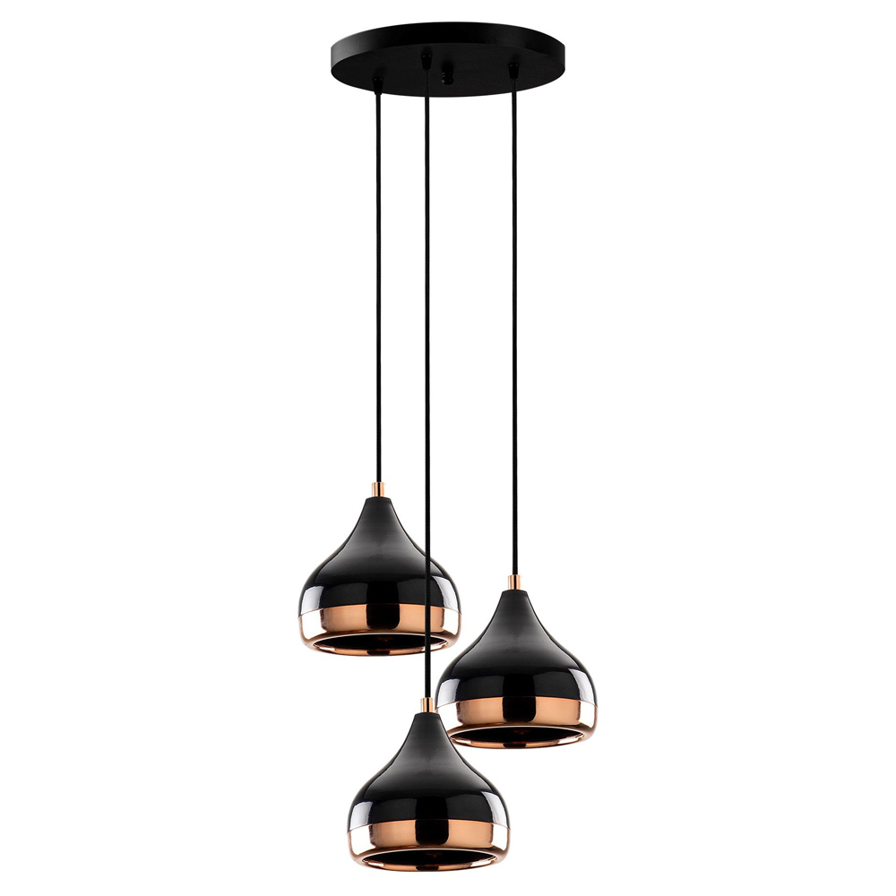 Yildo 3 Light Metal Drop Ceiling Pendant Light in Black and Copper