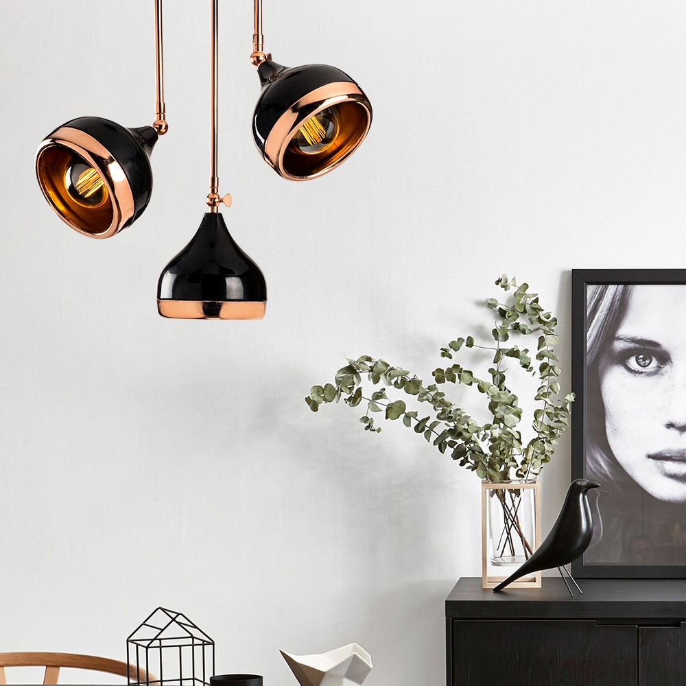 Yildo 3 Light Metal Focus Ceiling Pendant Light in Black and Copper
