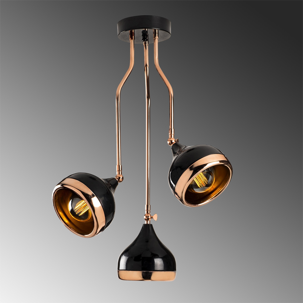 Yildo 3 Light Metal Focus Ceiling Pendant Light in Black and Copper