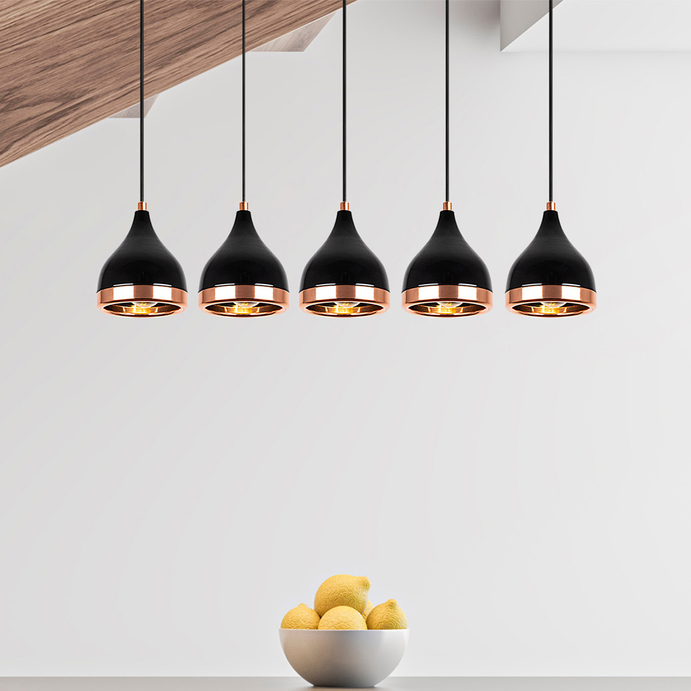 Yildo 5 Light Metal Ceiling Pendant Light in Black and Copper