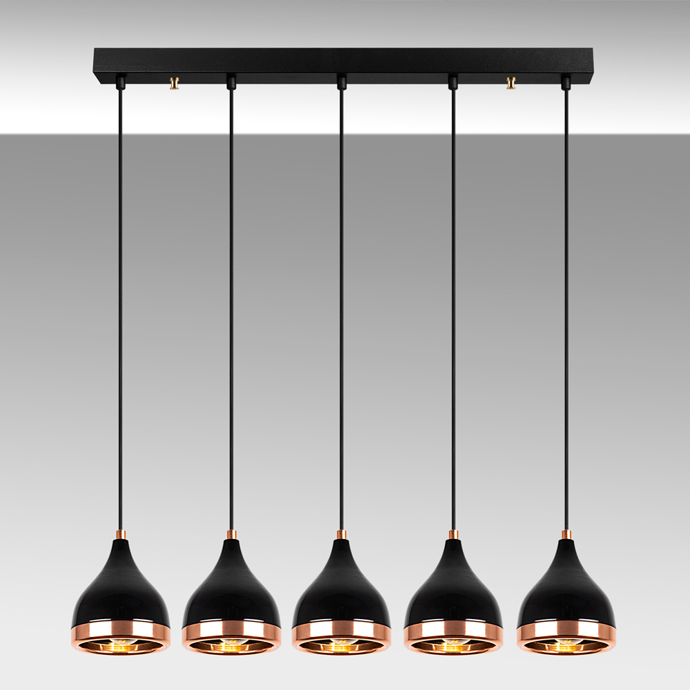 Yildo 5 Light Metal Ceiling Pendant Light in Black and Copper