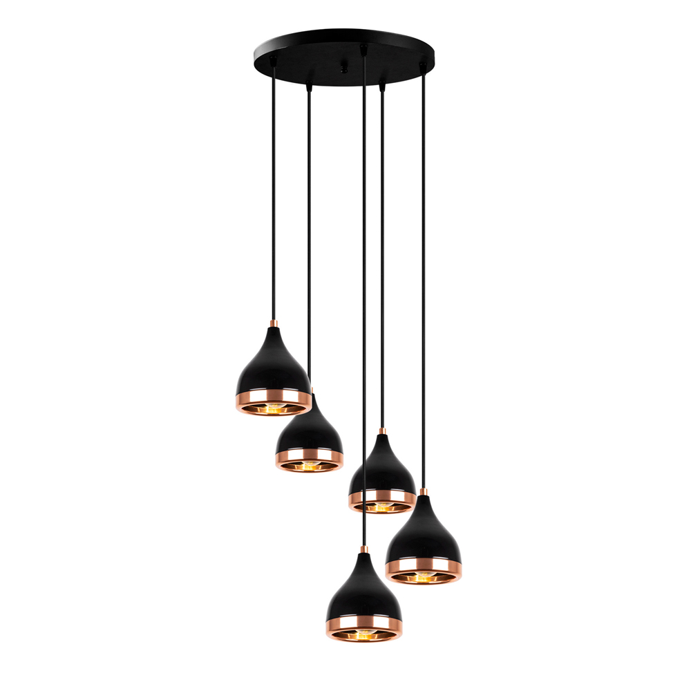 Yildo 5 Light Metal Drop Ceiling Pendant Light in Black and Copper