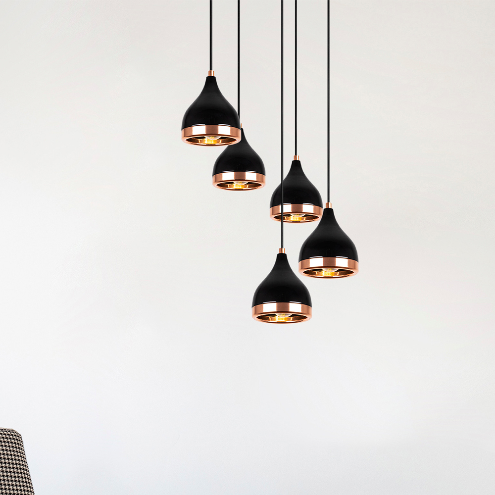 Yildo 5 Light Metal Drop Ceiling Pendant Light in Black and Copper