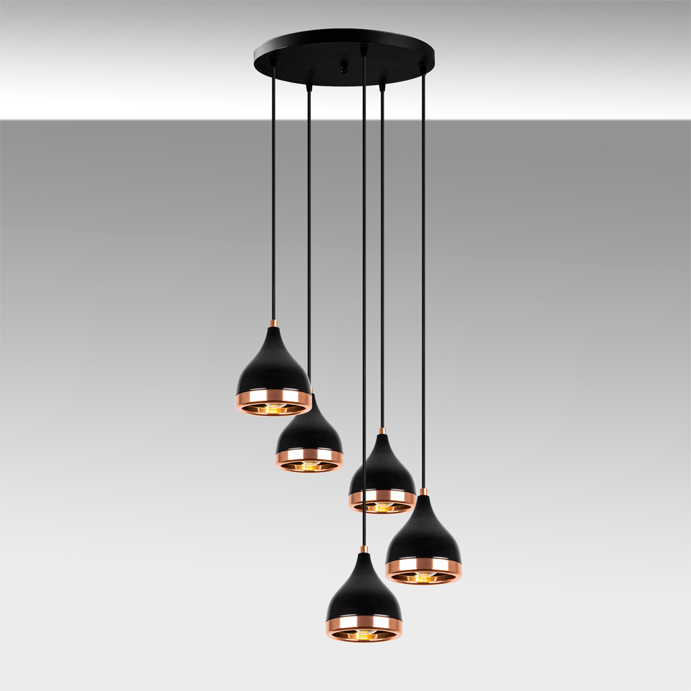Yildo 5 Light Metal Drop Ceiling Pendant Light in Black and Copper