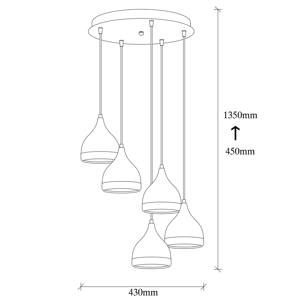 Yildo 5 Light Metal Drop Ceiling Pendant Light in Black and Copper
