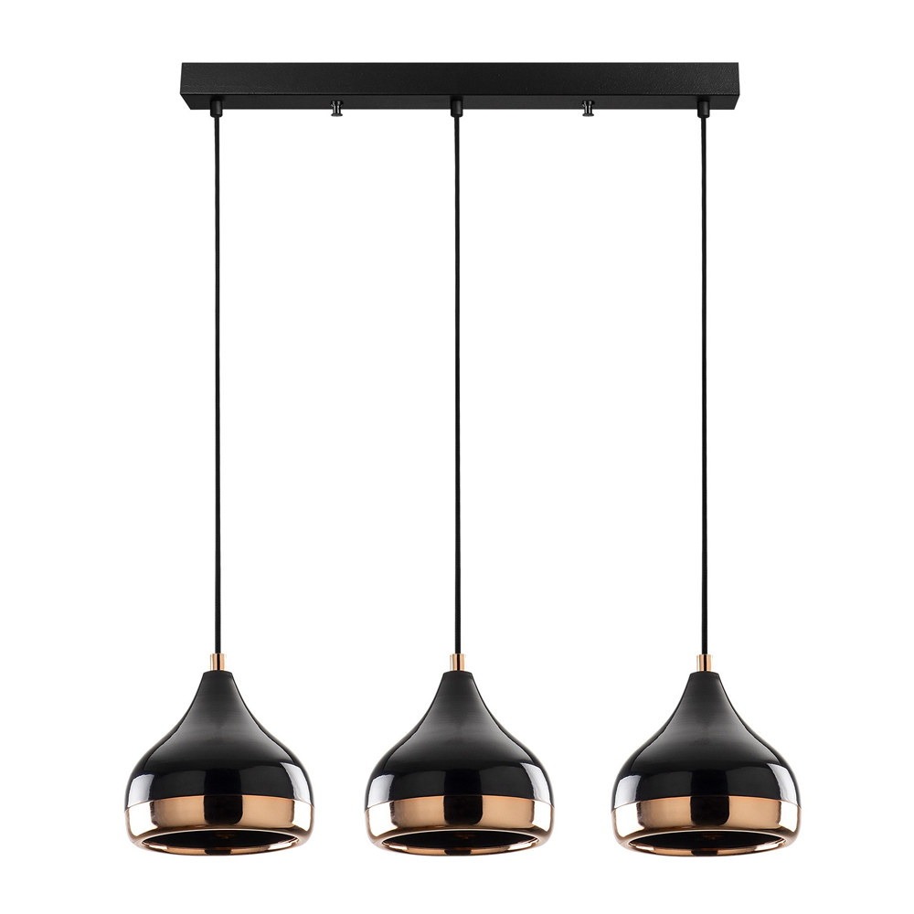 Yildo Large 3 Light Metal Ceiling Pendant Light in Black and Copper