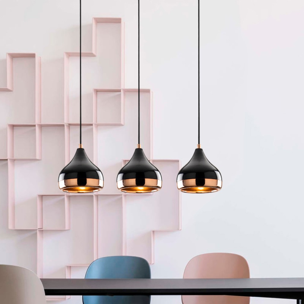 Yildo Large 3 Light Metal Ceiling Pendant Light in Black and Copper