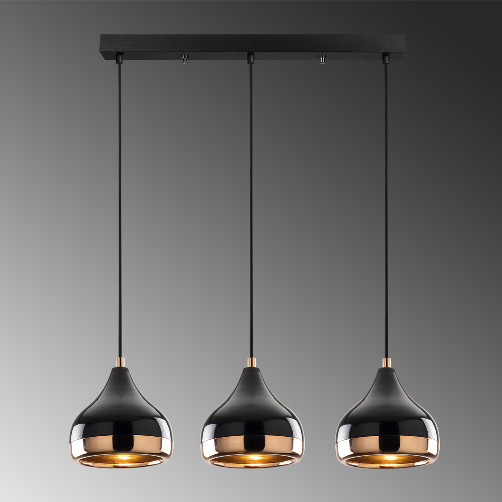 Yildo Large 3 Light Metal Ceiling Pendant Light in Black and Copper