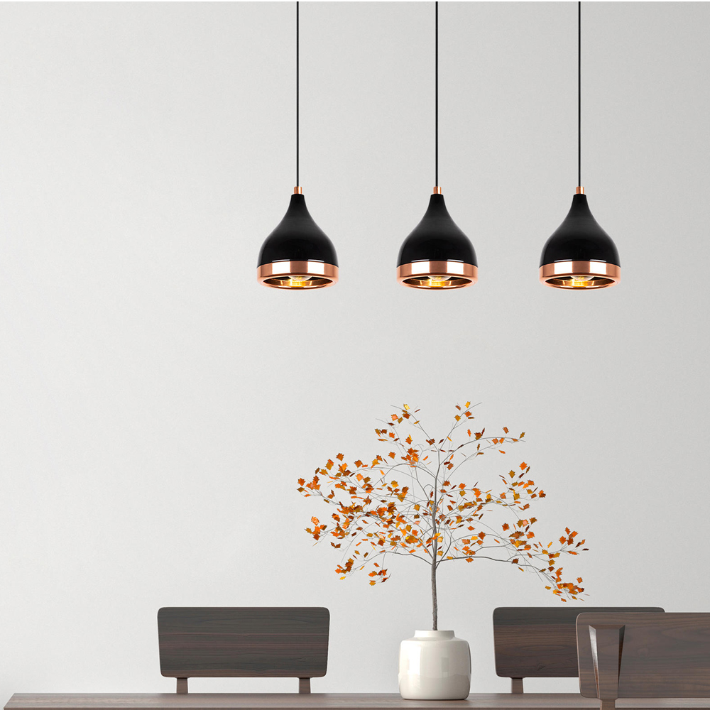 Yildo Small 3 Light Metal Ceiling Pendant Light in Black and Copper