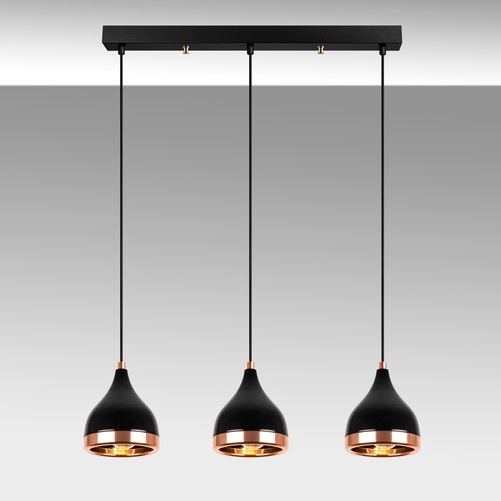 Yildo Small 3 Light Metal Ceiling Pendant Light in Black and Copper