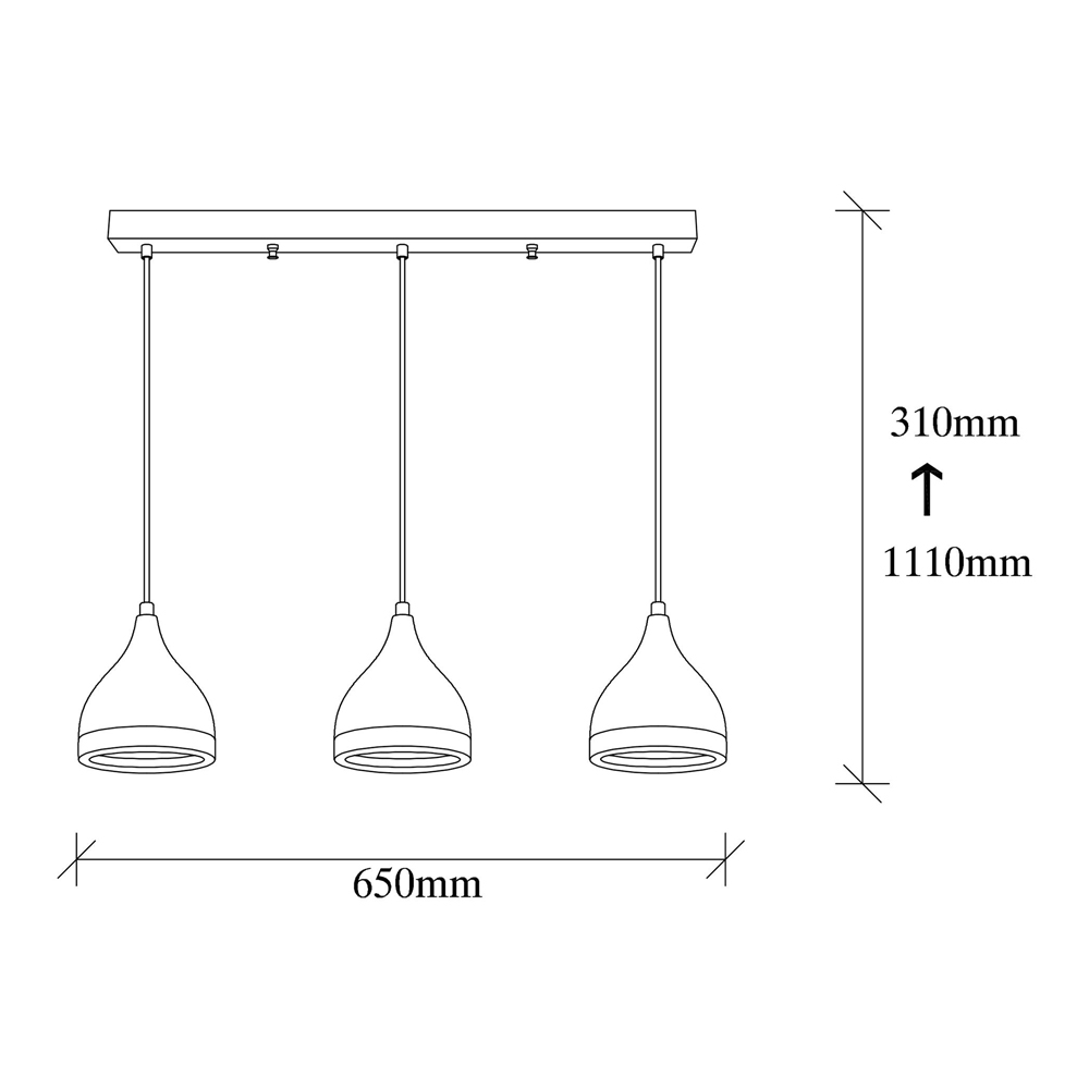 Yildo Small 3 Light Metal Ceiling Pendant Light in Black and Copper