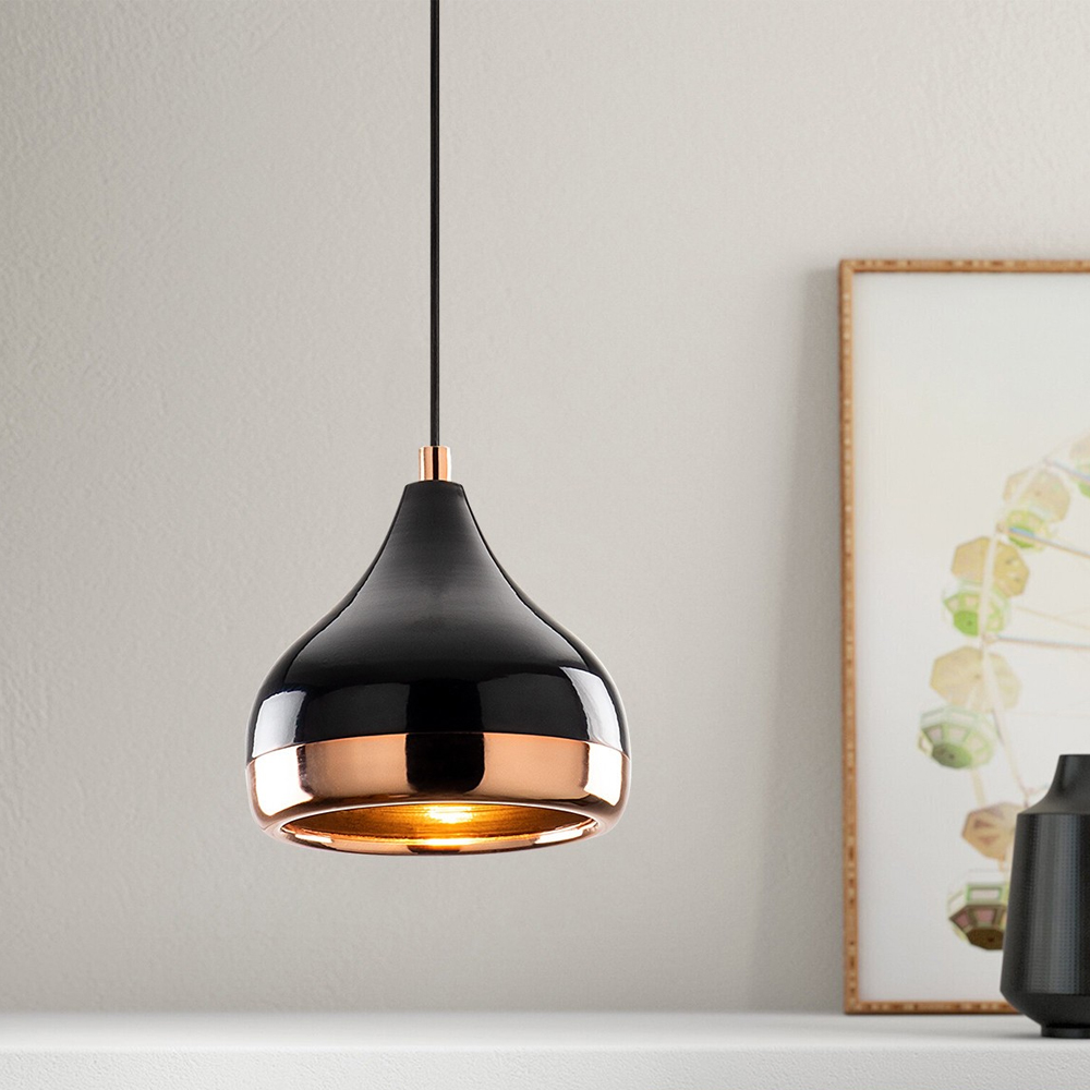 Yildo Small Metal Ceiling Pendant Light in Black and Copper
