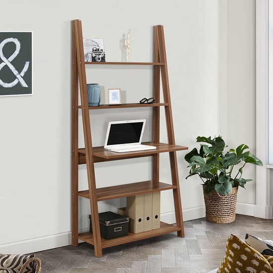 Yoder Wooden Ladder Style Desk In Walnut With 5 Shelves